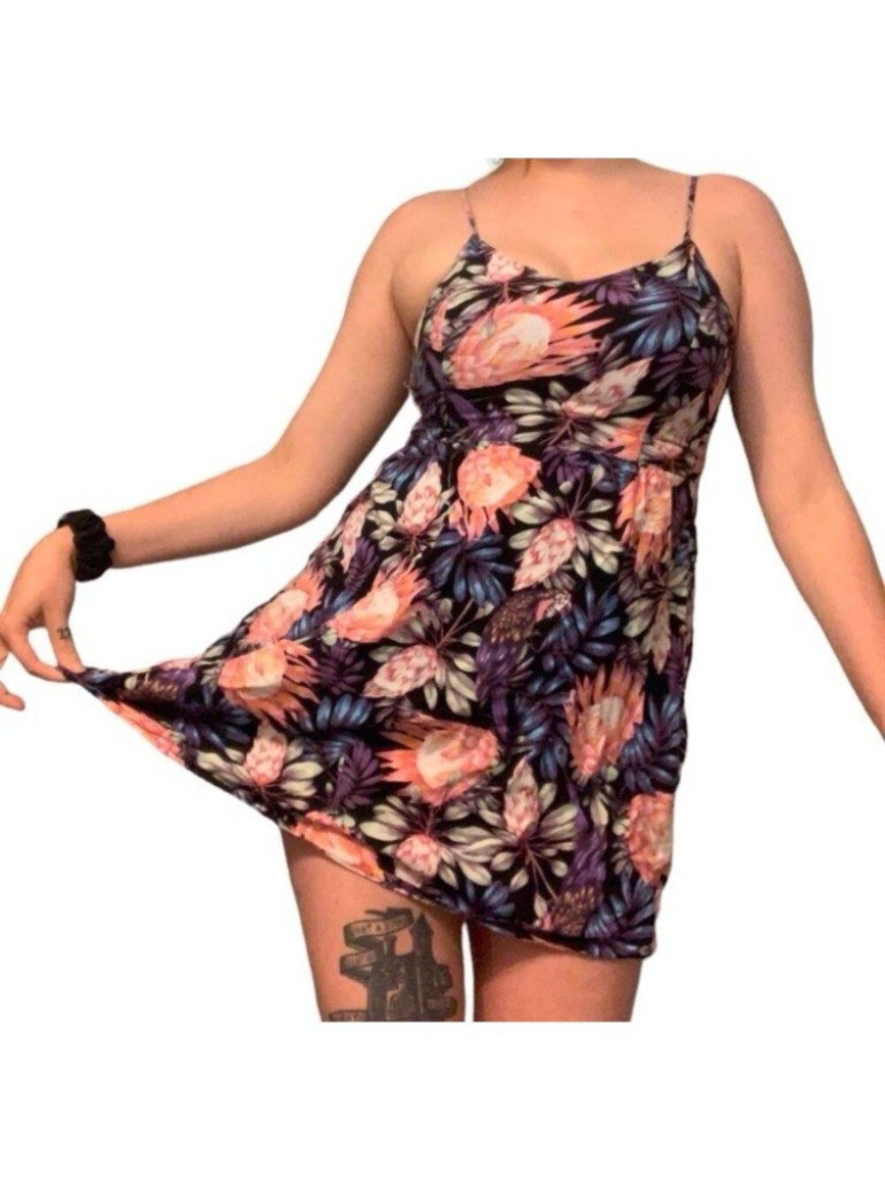 H&M Divided Babydoll Sun Dress Womens Size 6 Floral parrot Cottagecore